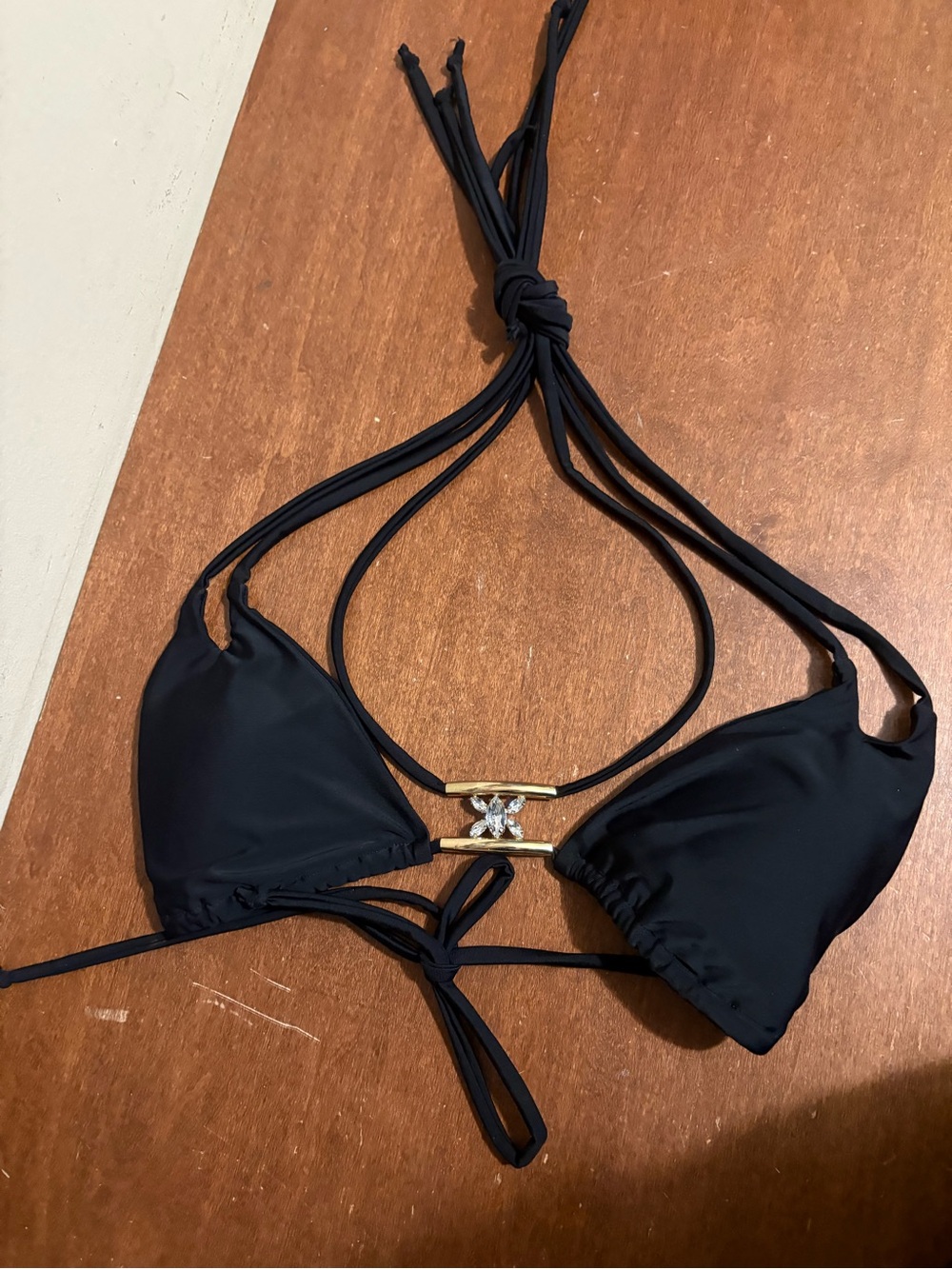 Black Women's String Bikini Top with Gold Accent